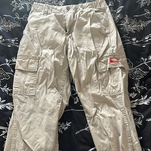 Beige Dickies Cargo Pants With Cuffed Bottoms